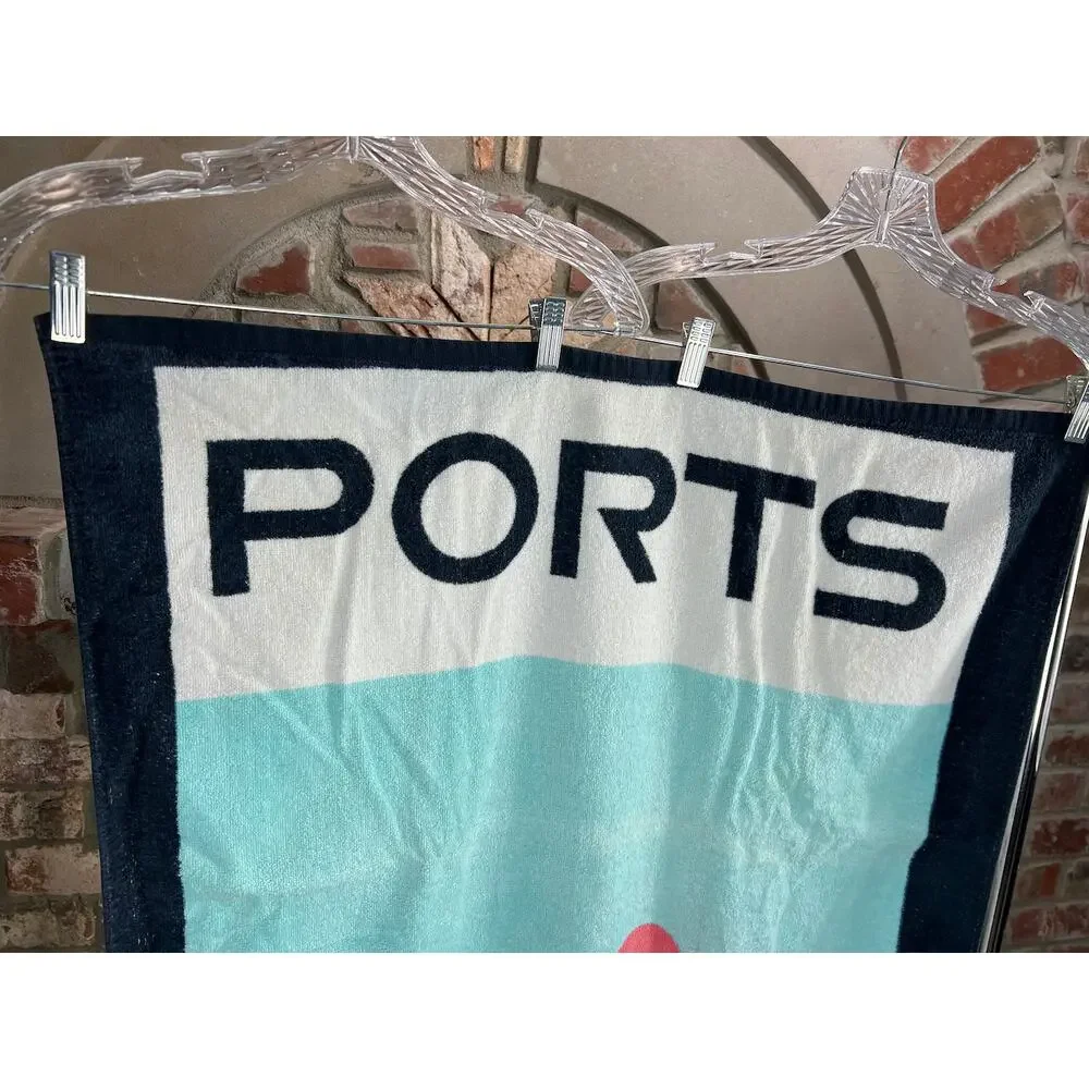 beach towel Ports cruise ship graphic blue green black 1980s